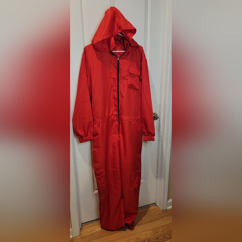 Hooded Red Jumpsuit/Coveralls Many Pockets! XL/2XL